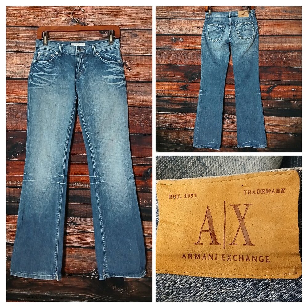 AX Armani Exchange Vintage Jeans 24 Low Rise Boot Cut Distressed USA Made READ